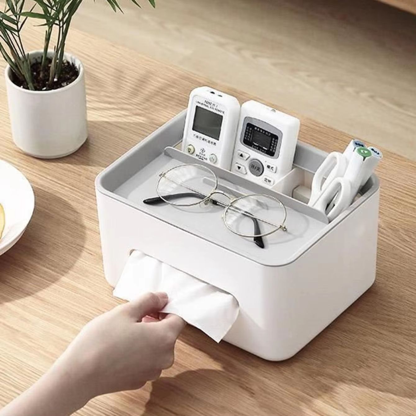 Gray Multifunctional Tissue Storage Box  Sleek Desktop Organizer For Tissues Remotes  More 1