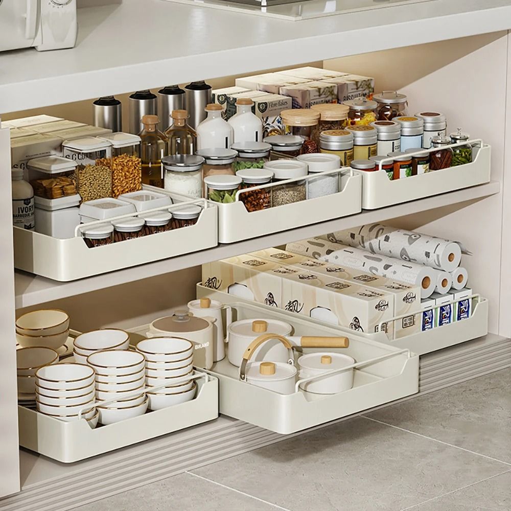 Kitchen Storage Rack Slide Rail Pull Out Nail Free Installation High Temperature Detachable Split Design Storage Box