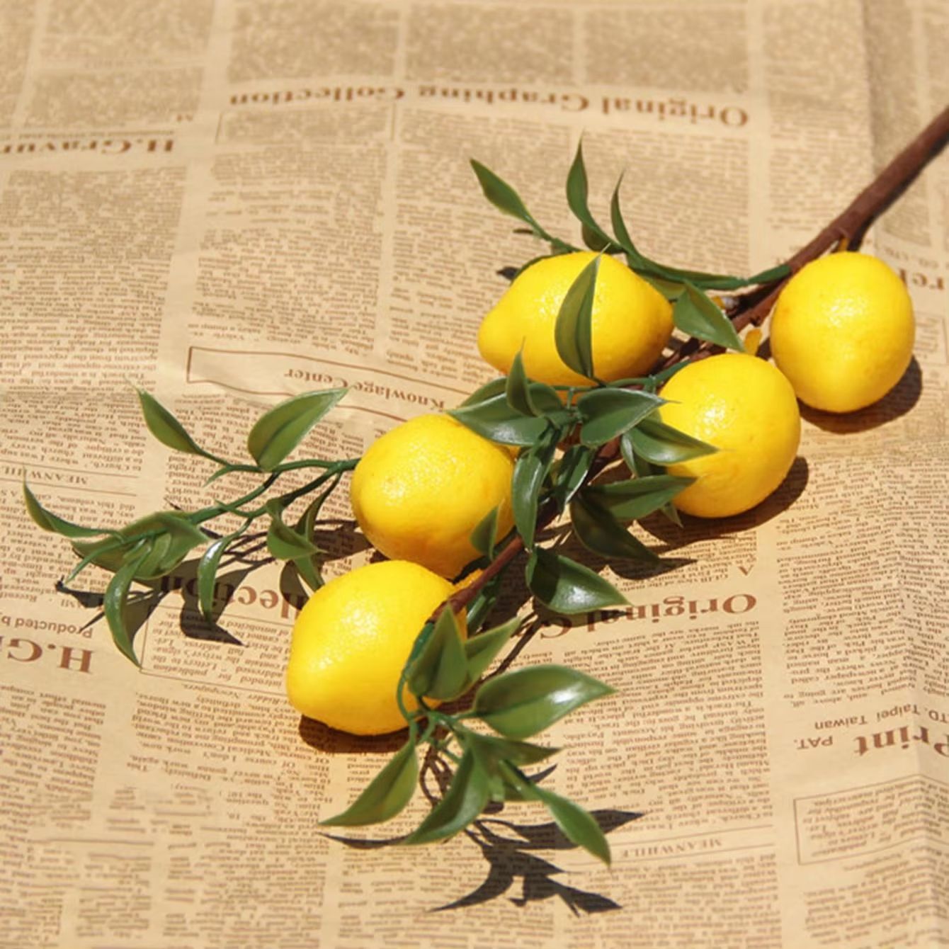 Sunny Luxe Artificial Lemon Branch with Green Leaves – Realistic Home Decor Stem