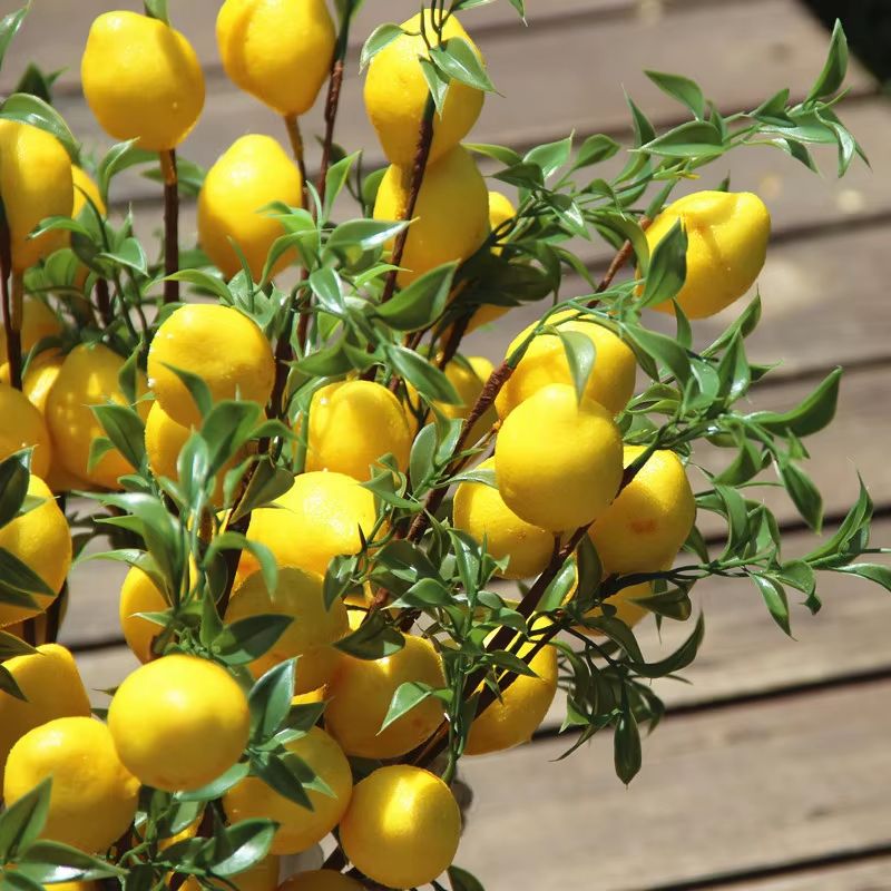 Sunny Luxe Artificial Lemon Branch With Green Leaves  Realistic Home Decor Stem 2