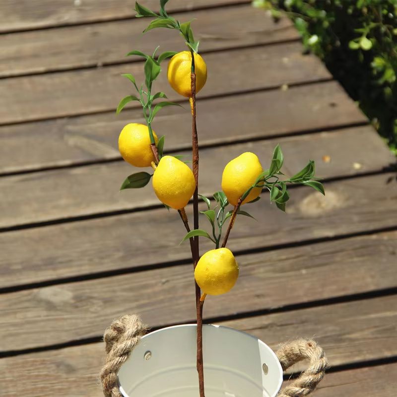 Sunny Luxe Artificial Lemon Branch With Green Leaves  Realistic Home Decor Stem 4