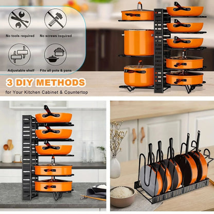 SpaceSaving 8Tier Pot Rack Organizer  Adjustable Metal Holder For Pans Pots And Lids 1