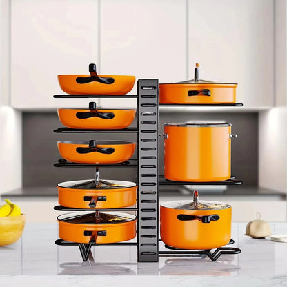 SpaceSaving 8Tier Pot Rack Organizer  Adjustable Metal Holder For Pans Pots And Lids 2