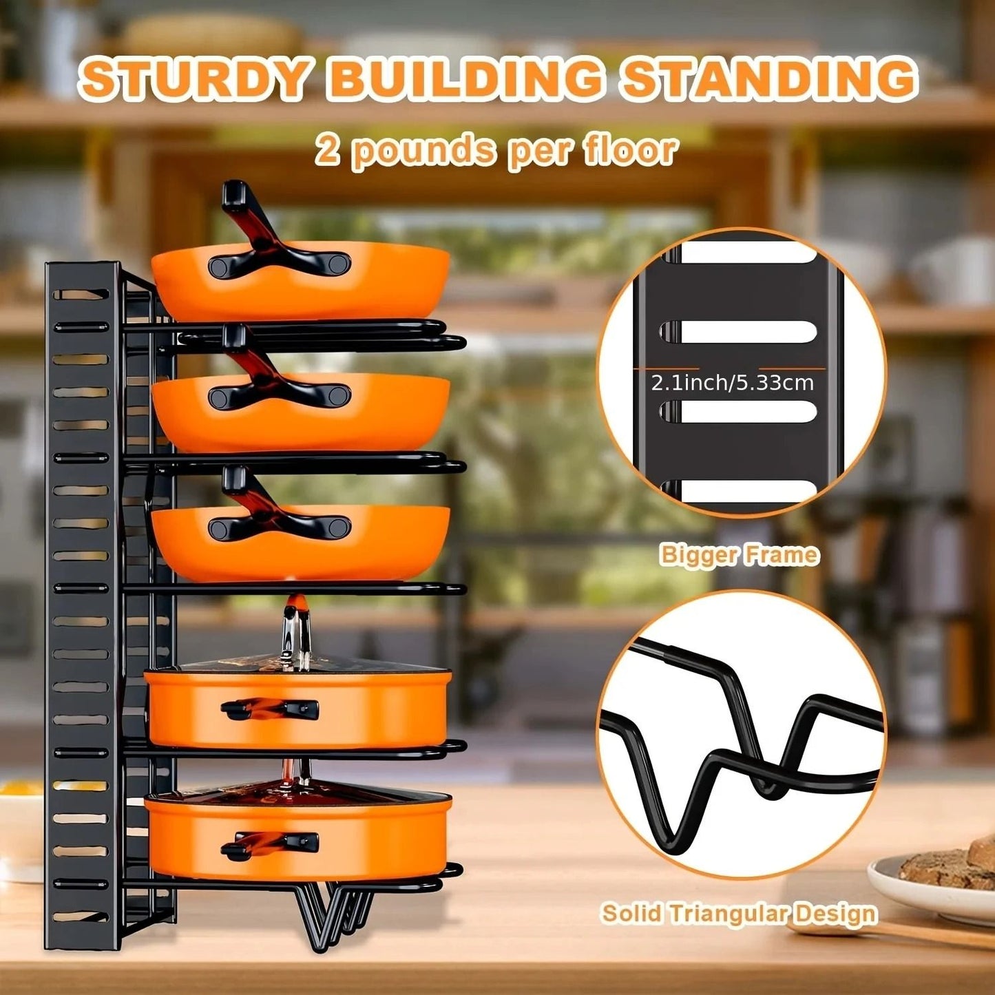SpaceSaving 8Tier Pot Rack Organizer  Adjustable Metal Holder For Pans Pots And Lids 3