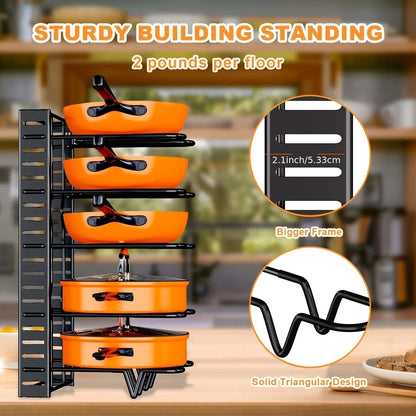 SpaceSaving 8Tier Pot Rack Organizer  Adjustable Metal Holder For Pans Pots And Lids 3