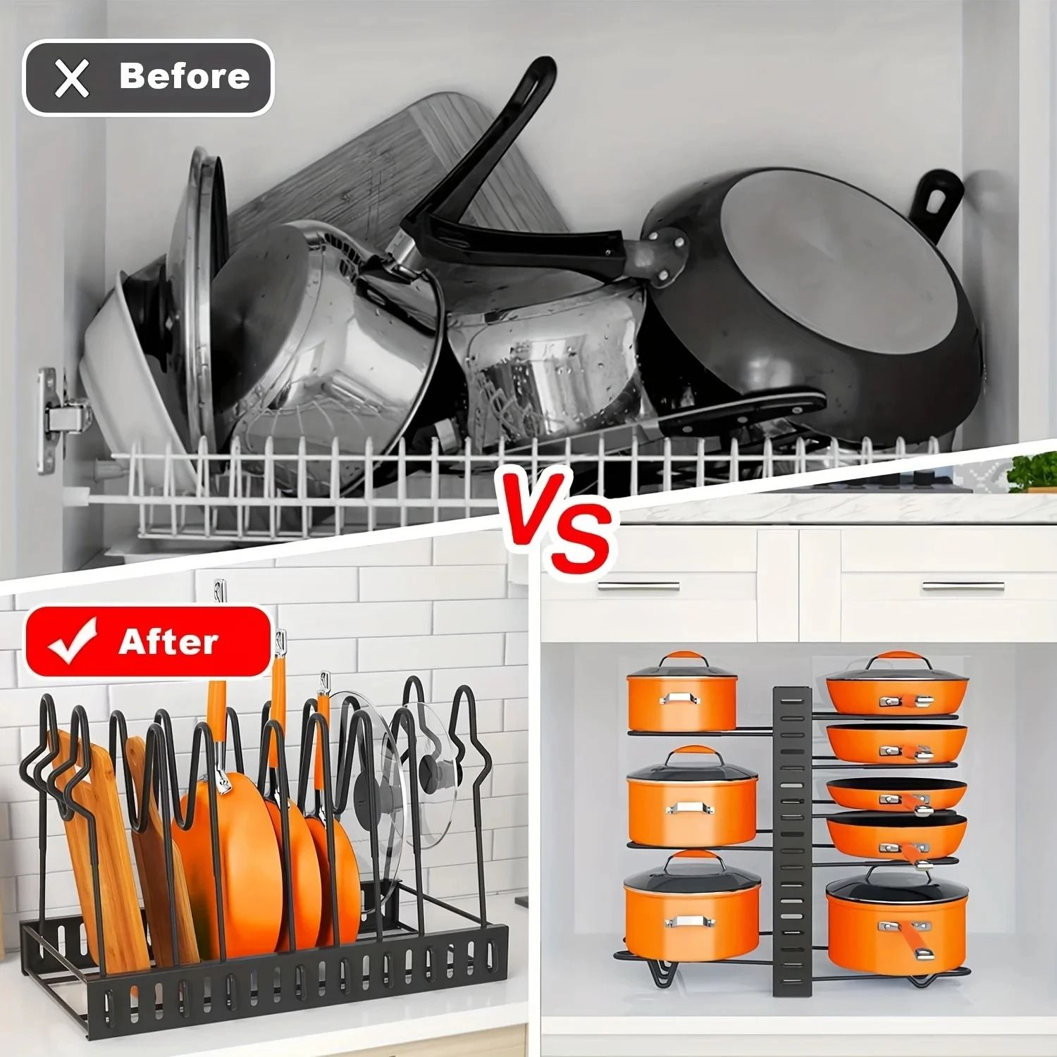 SpaceSaving 8Tier Pot Rack Organizer  Adjustable Metal Holder For Pans Pots And Lids 4