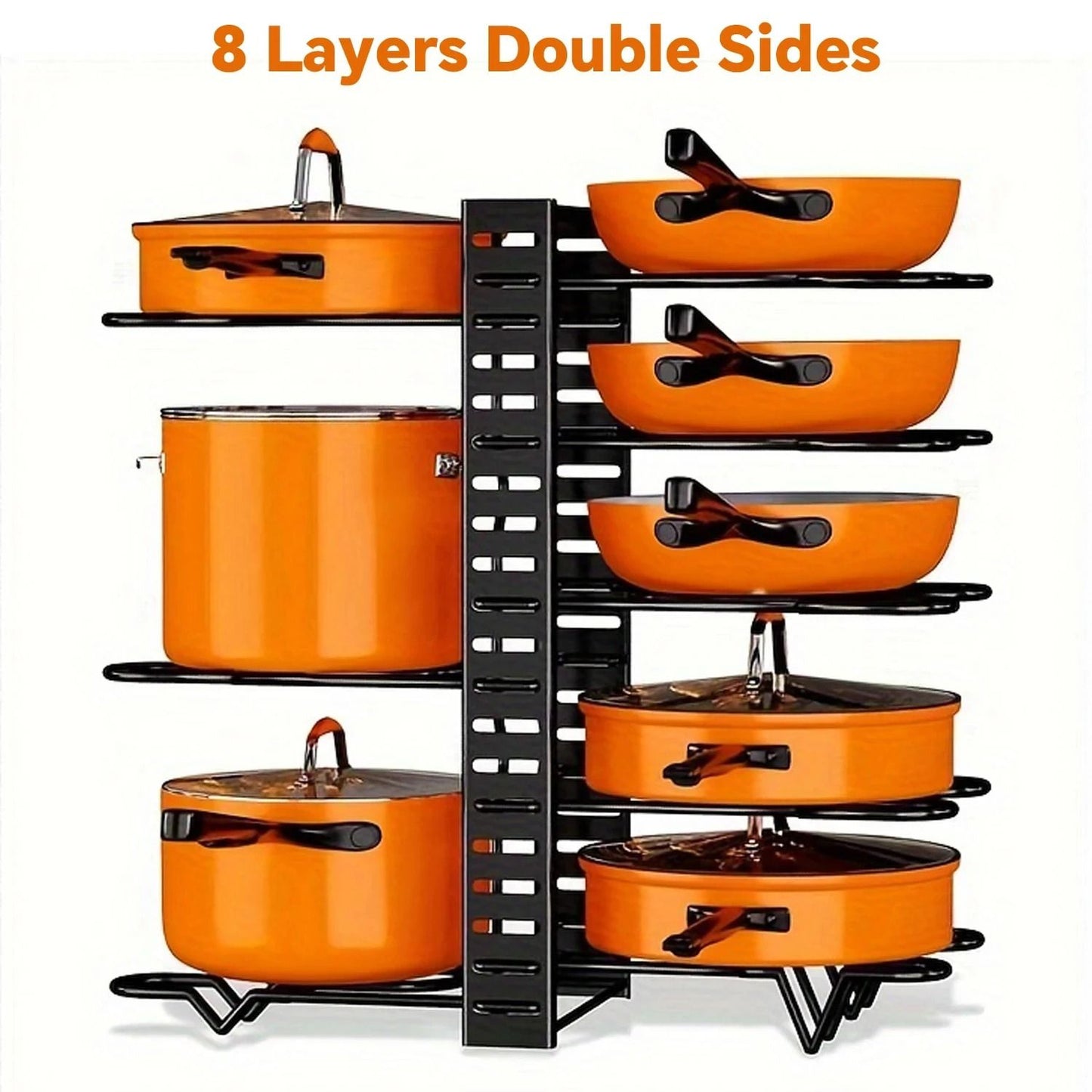 SpaceSaving 8Tier Pot Rack Organizer  Adjustable Metal Holder For Pans Pots And Lids 6