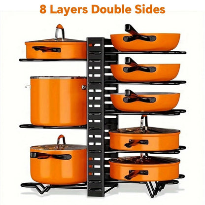 SpaceSaving 8Tier Pot Rack Organizer  Adjustable Metal Holder For Pans Pots And Lids 6