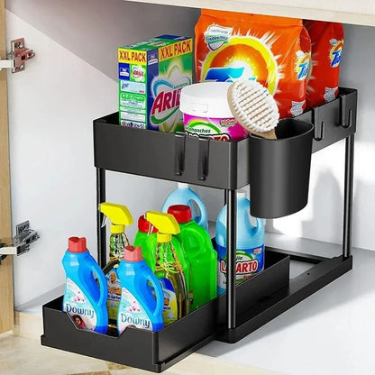 Two Tier Under Sink Organizer Sliding Cabinet Storage Rack 11