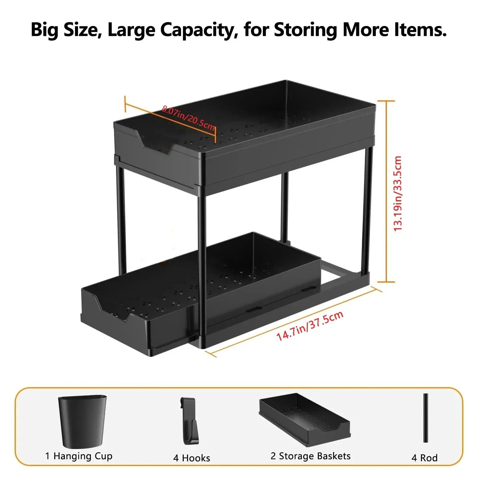 Two Tier Under Sink Organizer Sliding Cabinet Storage Rack 14