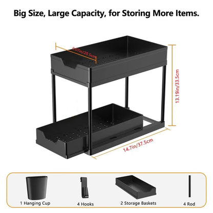 Two Tier Under Sink Organizer Sliding Cabinet Storage Rack 14