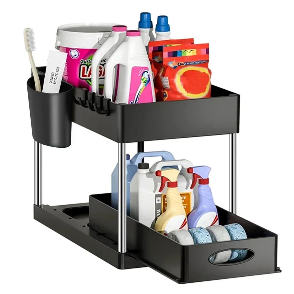 Two Tier Under Sink Organizer Sliding Cabinet Storage Rack 5
