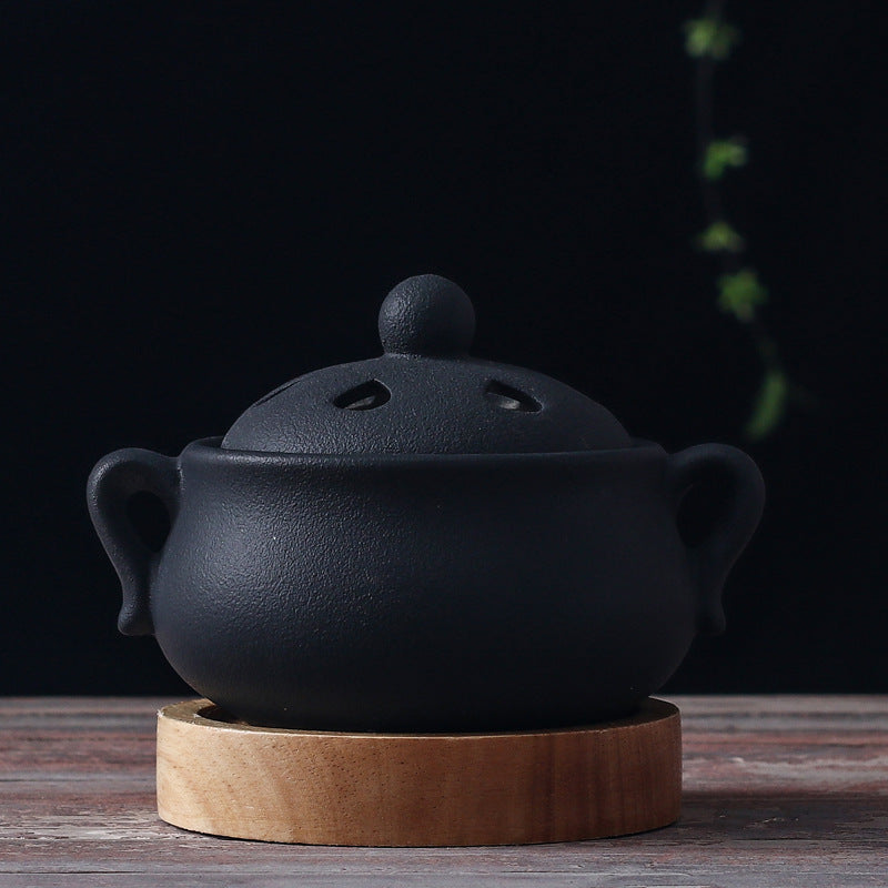 Electric Incense Burner Ceramic Elegant Black Essential Oil Lamp Timed Household Diffuser For Home  1