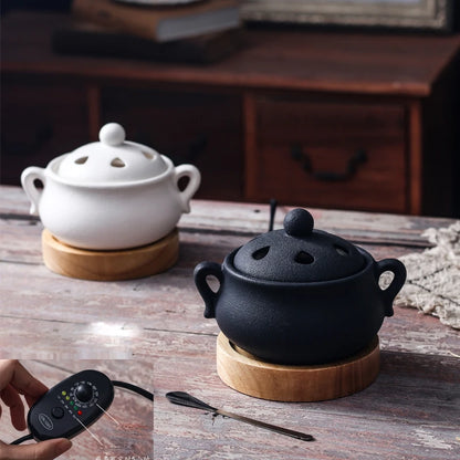 Electric Incense Burner Ceramic Elegant Black Essential Oil Lamp Timed Household Diffuser For Home  3