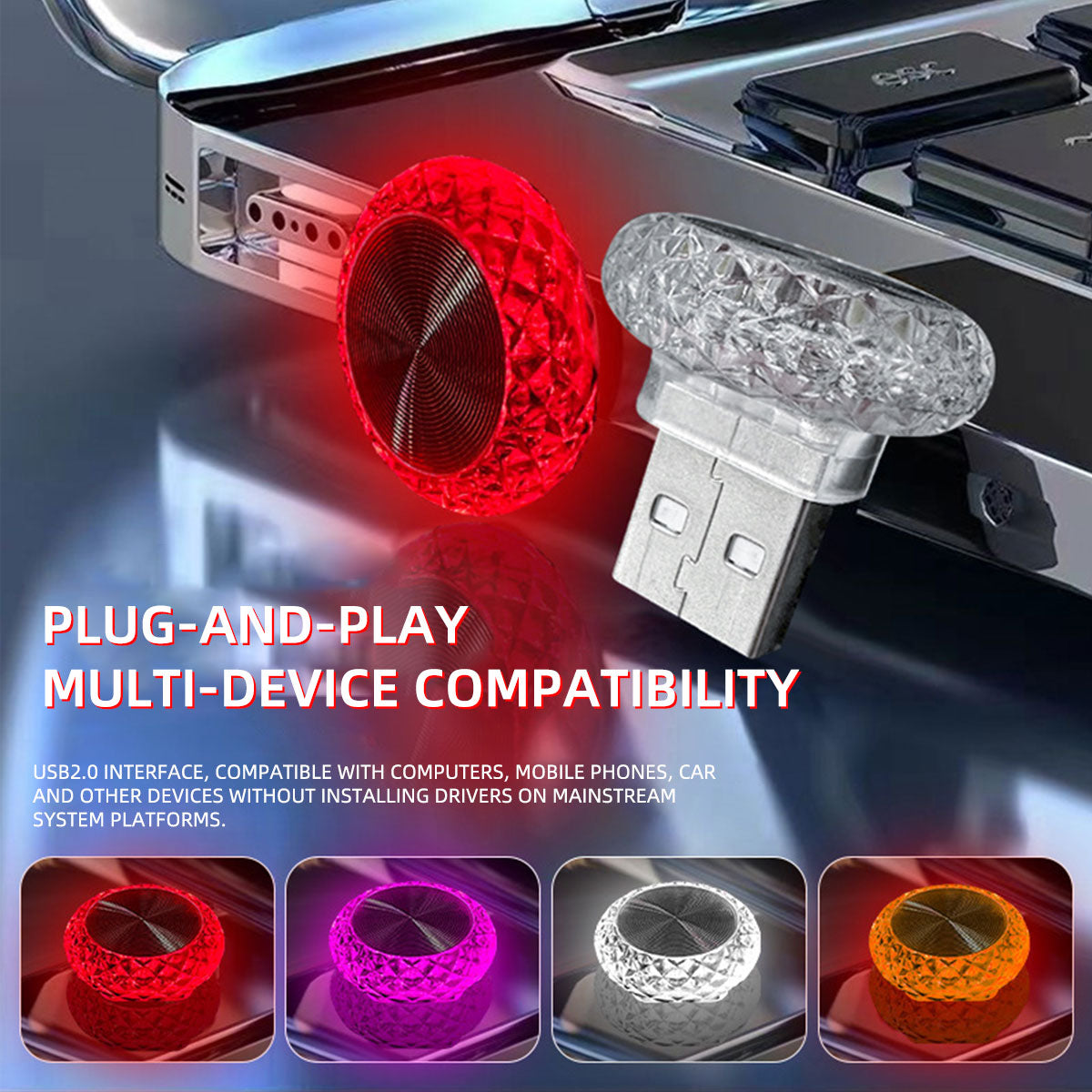 USB Mini LED Ambient Light Colorful Car Interior Lamp Computer Atmosphere Light Portable Plug And P 3