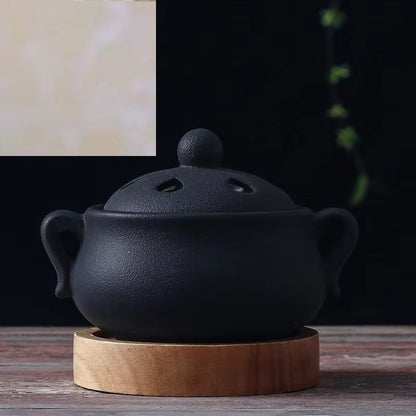 Electric Incense Burner Ceramic Elegant Black Essential Oil Lamp Timed Household Diffuser For Home  4