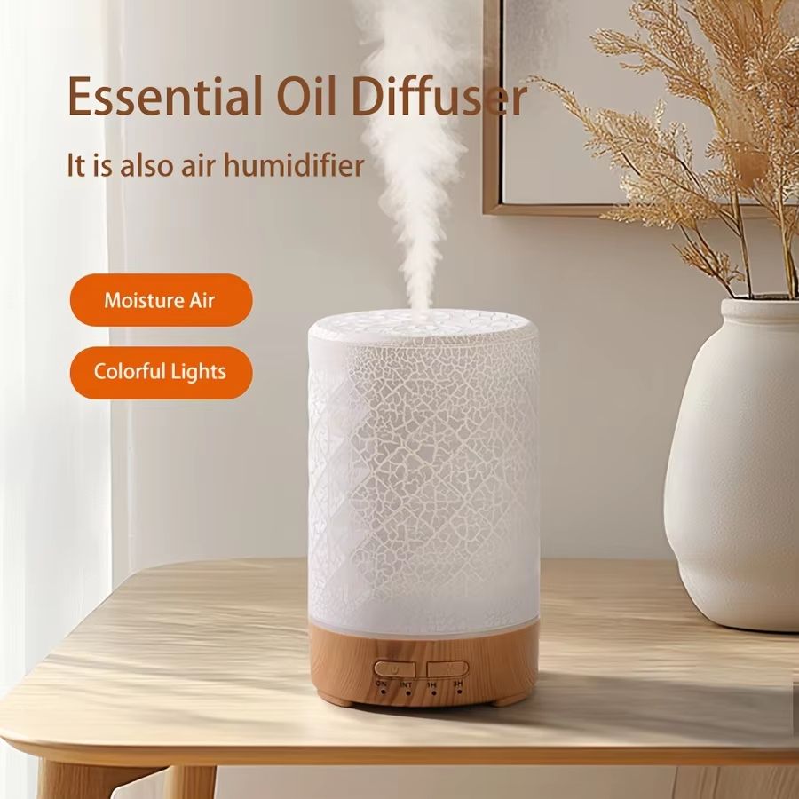 GlowWave 150ml (5fl oz) Crack Design USB Essential Oil Diffuser and Ultrasonic Air Humidifier