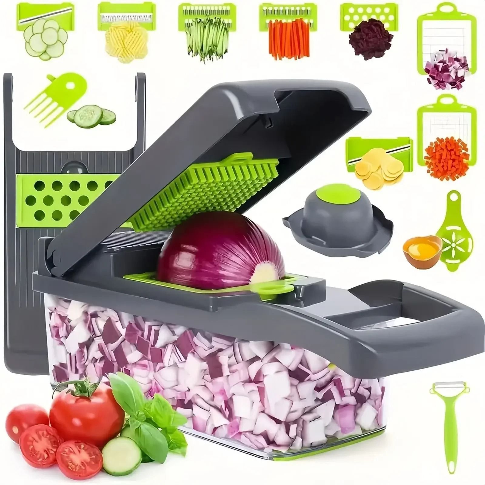 Multifunctional Vegetable Chopper And Slicer With Handle And Drain Basket 7