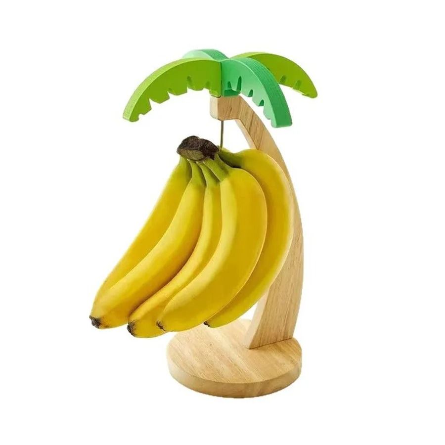 Wooden Banana Holder With Palm Leaf Design Fruit Hanging Rack 3
