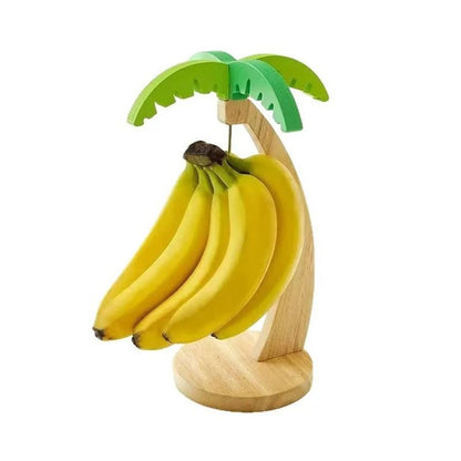 Wooden Banana Holder With Palm Leaf Design Fruit Hanging Rack 3
