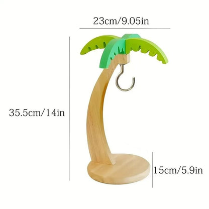 Wooden Banana Holder With Palm Leaf Design Fruit Hanging Rack 4