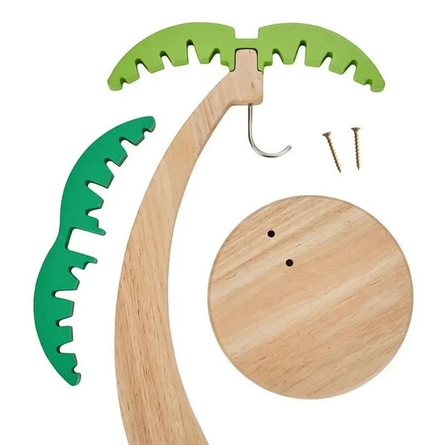 Wooden Banana Holder With Palm Leaf Design Fruit Hanging Rack 5