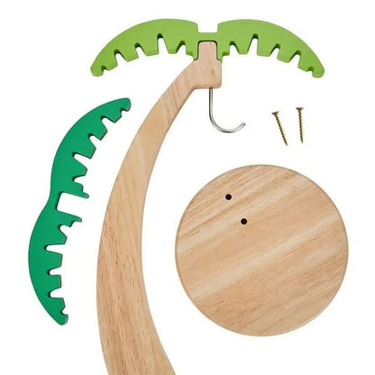 Wooden Banana Holder With Palm Leaf Design Fruit Hanging Rack 5