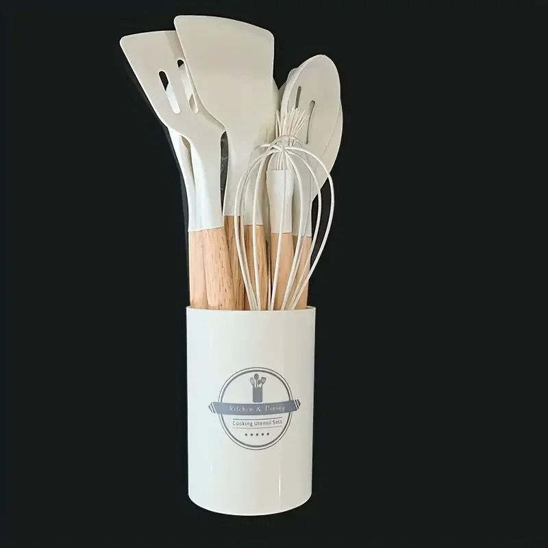 12 Piece Silicone Kitchen Utensil Set With Wooden Handles 6