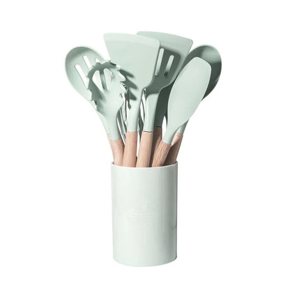 12 Piece Silicone Kitchen Utensil Set With Wooden Handles 10