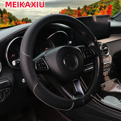 Red Blue Strip Trim Leather Embosed Steering Wheel Cover No Inner Ring Car Interior Accessories 7