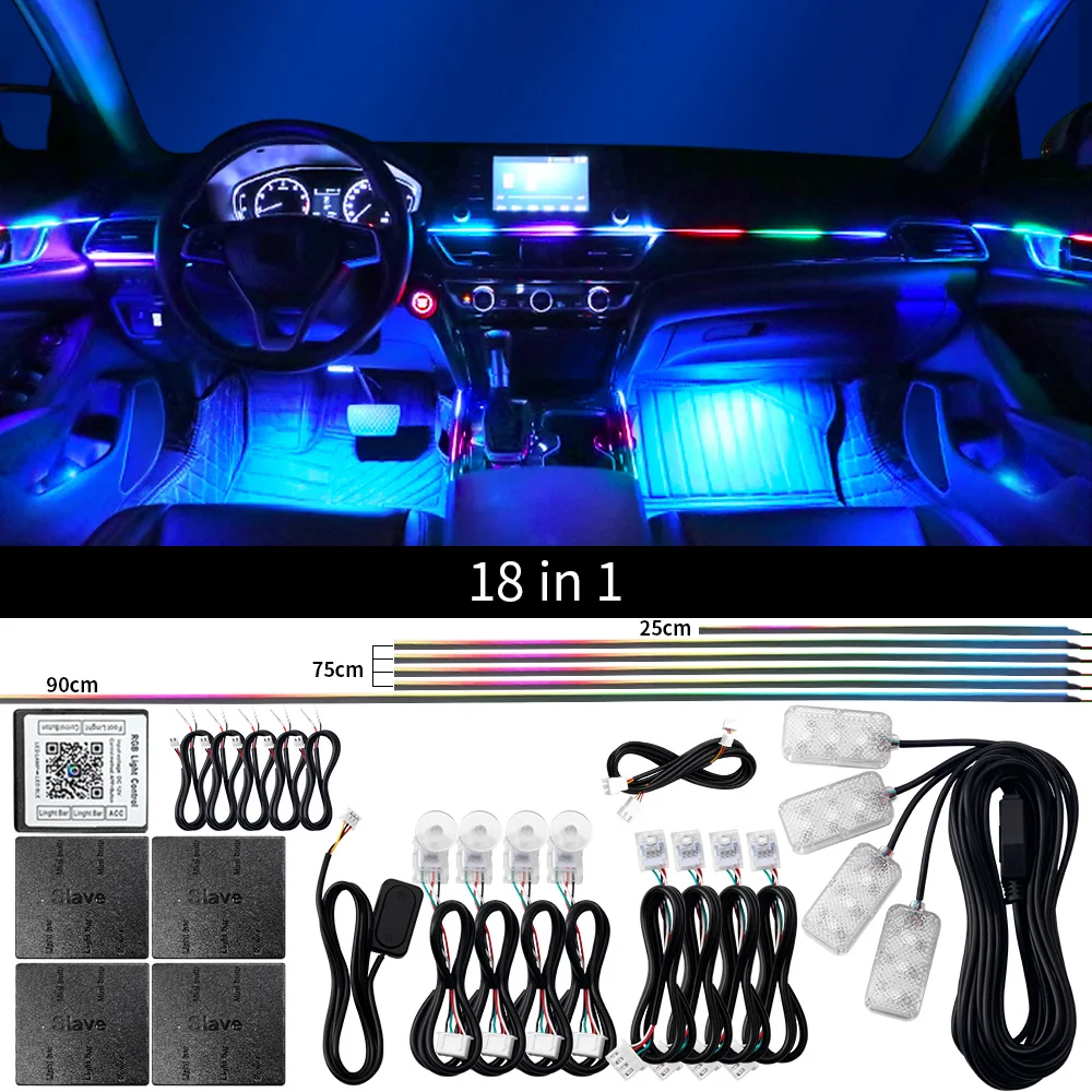 RGB Symphony Streamer, Led Car Ambient Lights, Bluetooth Rainbow Acrylic Strips, Atmosphere Lamp Kit