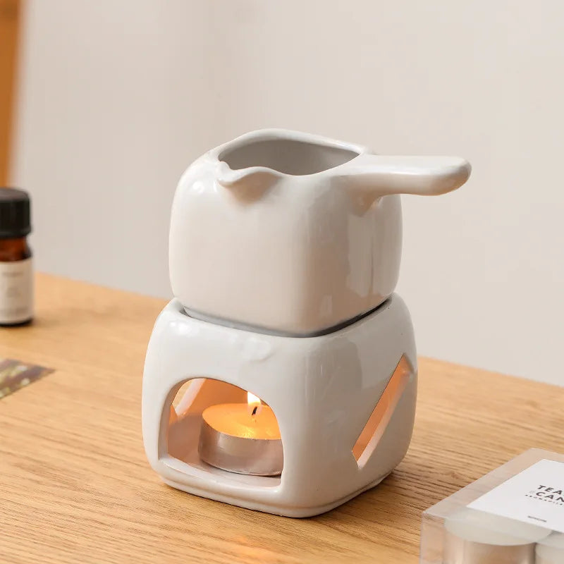 Ceramics Spa Essential Oil Massage Heater, 150ml Square Aromatherapy Holder, Black Separated Candle Tea Warmer