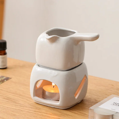 Ceramics Spa Essential Oil Massage Heater, 150ml Square Aromatherapy Holder, Black Separated Candle Tea Warmer