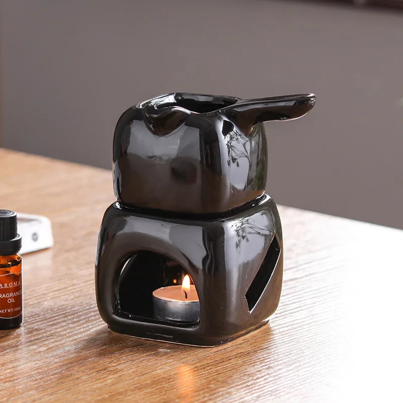 Ceramics Spa Essential Oil Massage Heater 150ml Square Aromatherapy Holder Black Separated Candle T 2