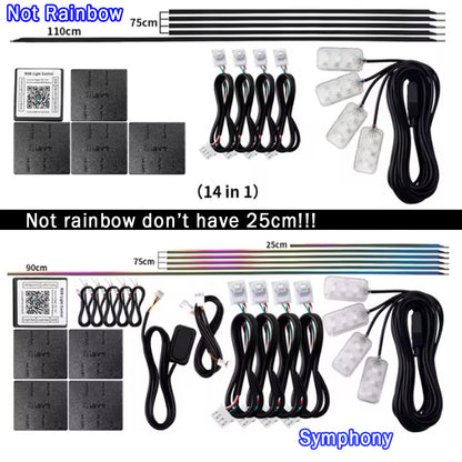 RGB LED Car Ambient Lights Interior Rainbow Atmosphere Kit Acrylic Strips Symphony Streamer 5