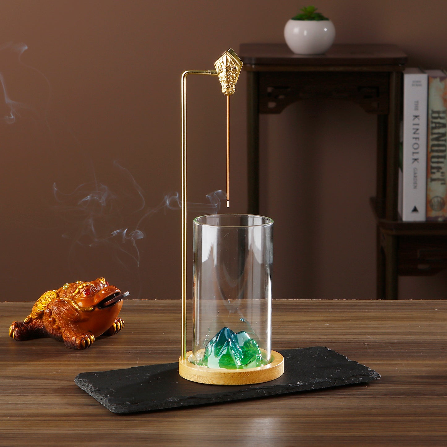 Glass Mountain Incense Holder, Dragon Clip Anti-Ash Incense Burner, Ash Catcher Stick Holder for Yoga Meditation