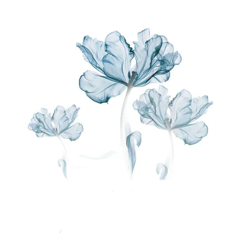 New Creative Nordic Blue Flower Wall Stickers 3D Wall Art Decals Home Living Room Sofa Warm Backgro 4
