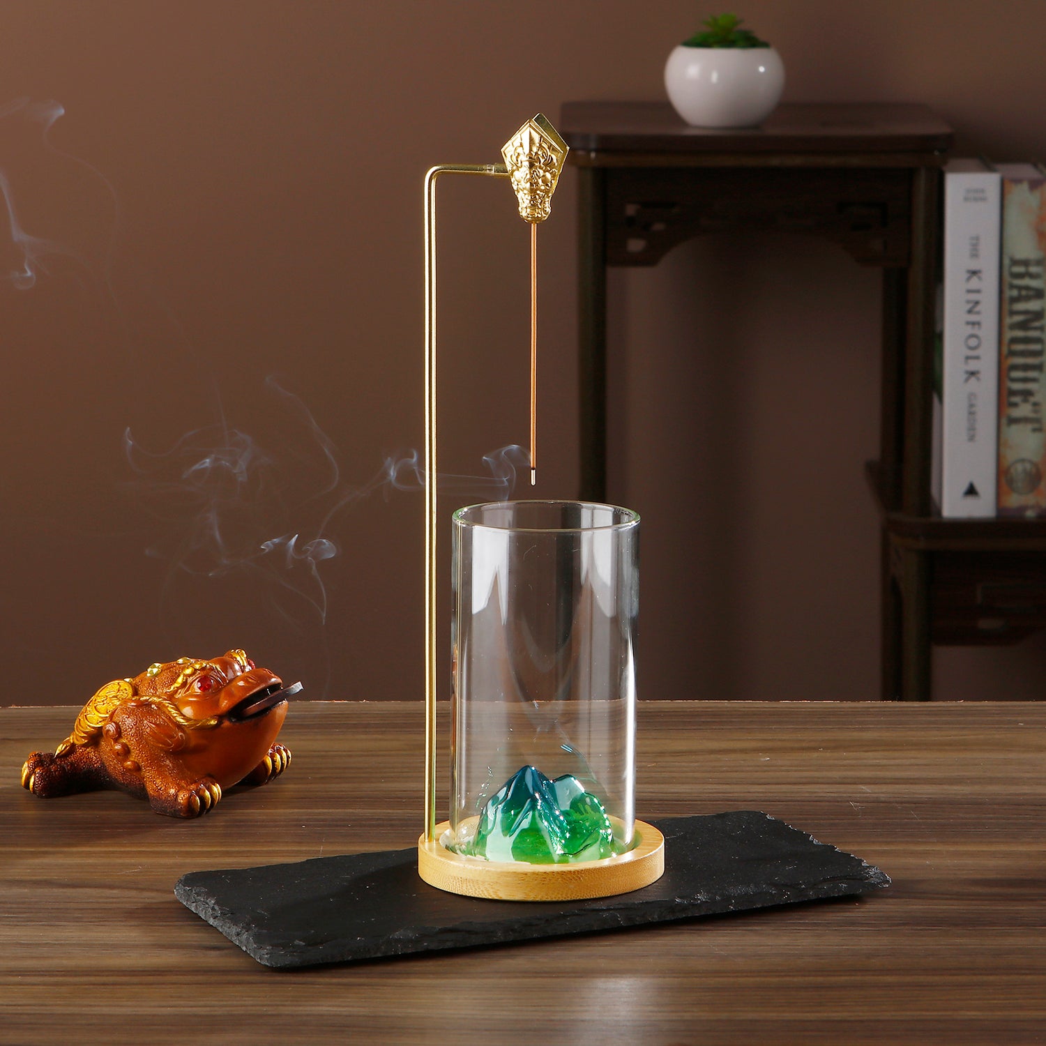 Glass Mountain Incense Holder, Dragon Clip Anti-Ash Incense Burner, Ash Catcher Stick Holder for Yoga Meditation