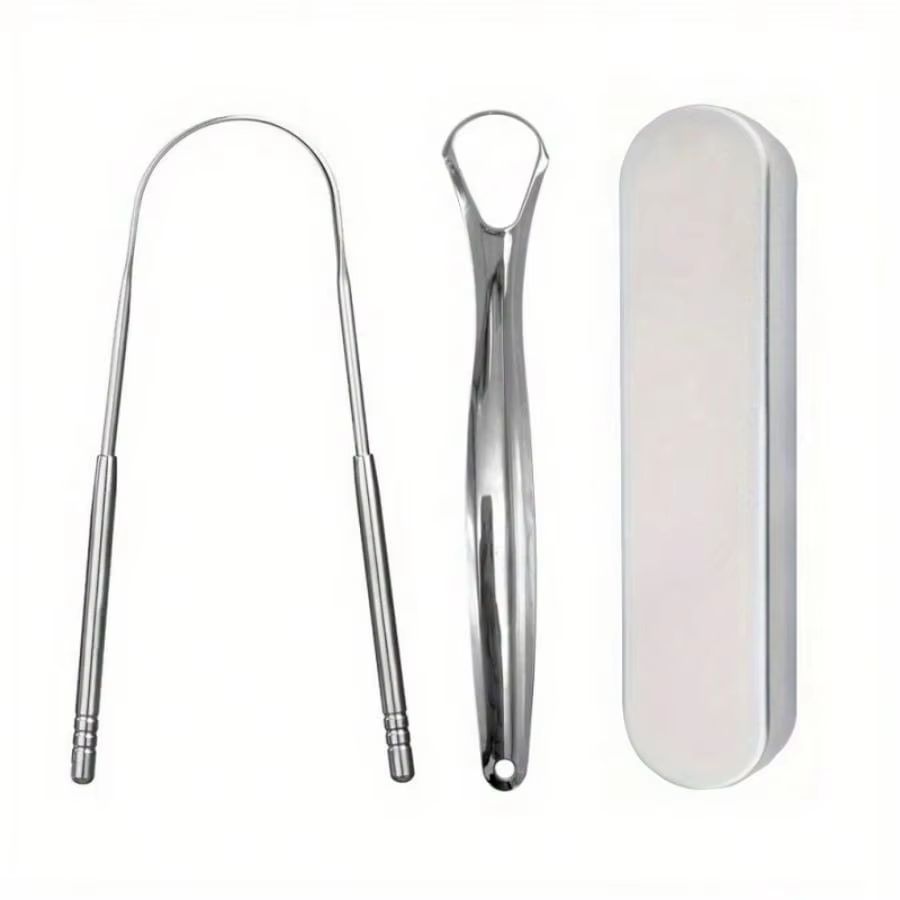 PureClean Stainless Steel Tongue Scraper Set - U-Shaped Tongue Cleaner Kit (1/2/3/4-Piece in Case)