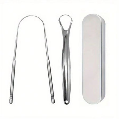 PureClean Stainless Steel Tongue Scraper Set - U-Shaped Tongue Cleaner Kit (1/2/3/4-Piece in Case)