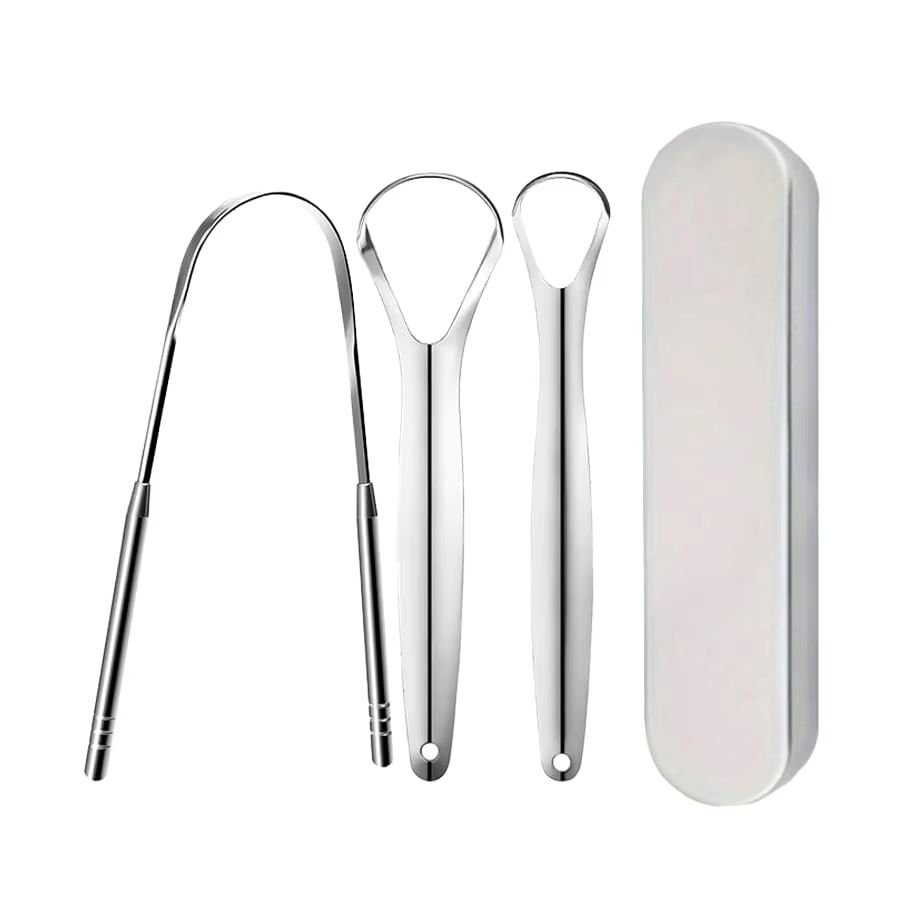 PureClean Stainless Steel Tongue Scraper Set  UShaped Tongue Cleaner Kit 1234Piece In Case 9