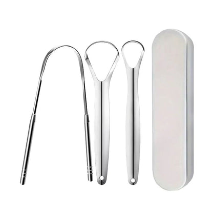 PureClean Stainless Steel Tongue Scraper Set  UShaped Tongue Cleaner Kit 1234Piece In Case 9