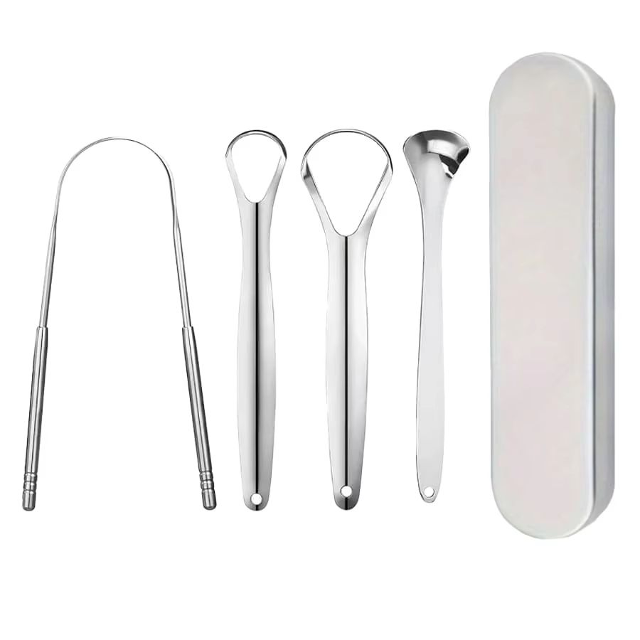 PureClean Stainless Steel Tongue Scraper Set  UShaped Tongue Cleaner Kit 1234Piece In Case 10