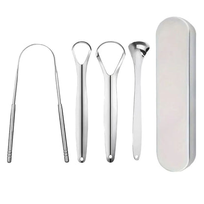 PureClean Stainless Steel Tongue Scraper Set  UShaped Tongue Cleaner Kit 1234Piece In Case 10
