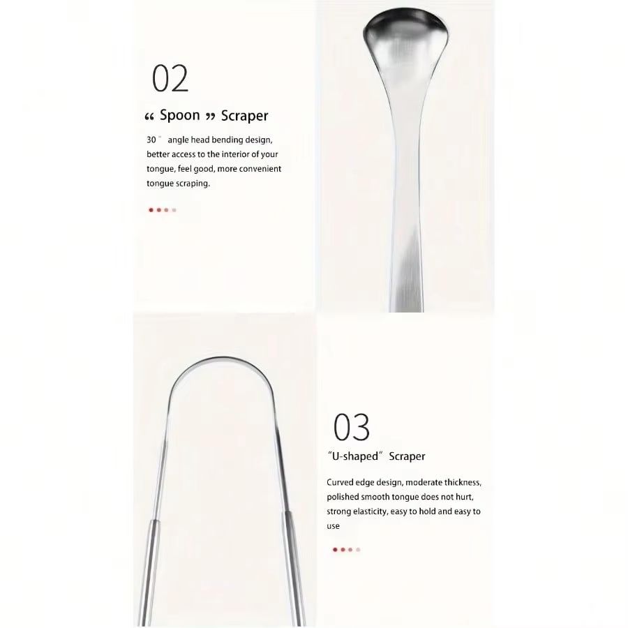 PureClean Stainless Steel Tongue Scraper Set  UShaped Tongue Cleaner Kit 1234Piece In Case 5