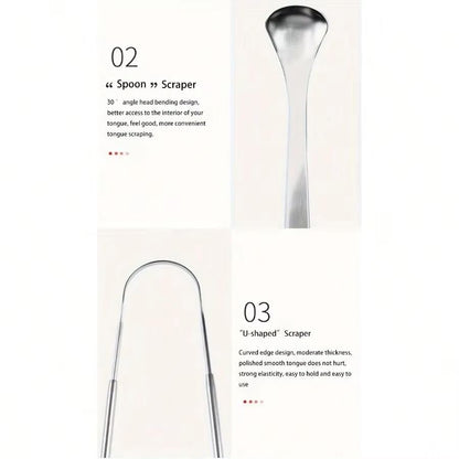 PureClean Stainless Steel Tongue Scraper Set  UShaped Tongue Cleaner Kit 1234Piece In Case 5