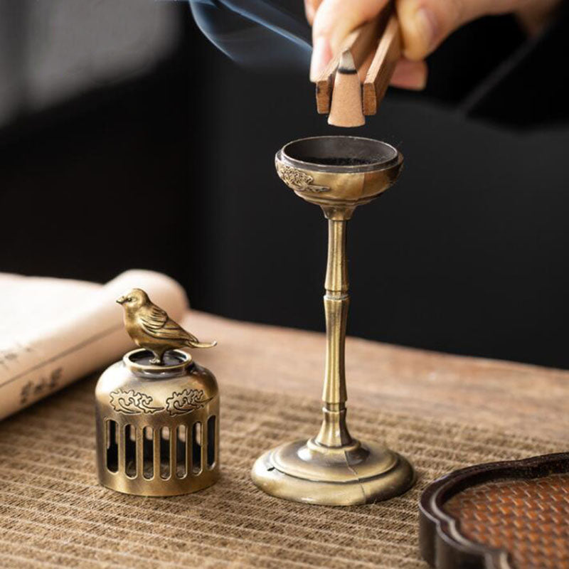 Matel Magpie Hollow Lamp, Sandalwood Fragrance Censer, Backflow Incense Holder, Tea House Ornaments, Home and Study Room