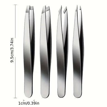 PurePrecision Stainless Steel Tweezers Set  4 Piece Kit For Expert Brow Shaping And Facial Hair Rem 5