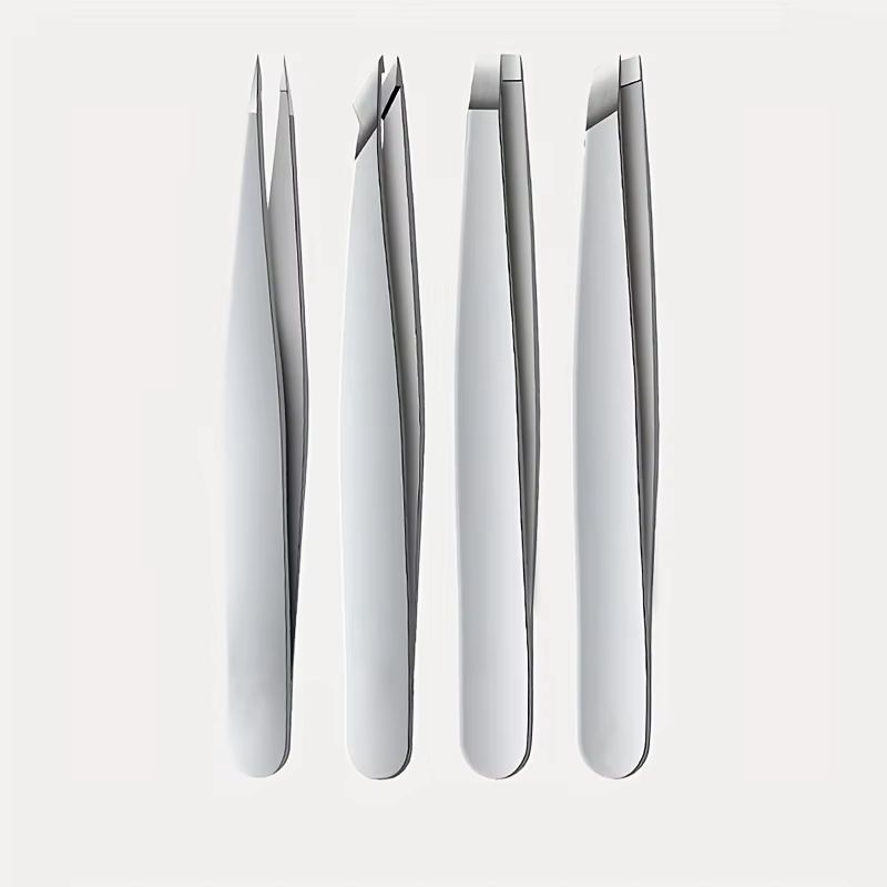 PurePrecision Stainless Steel Tweezers Set  4 Piece Kit For Expert Brow Shaping And Facial Hair Rem 6