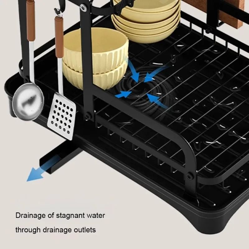 2 Tier Dish Drying Rack With Drain Tray And Utensil Organizer 4